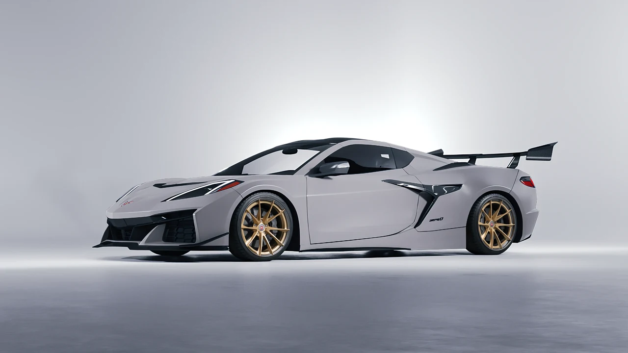 Chevrolet Corvette ZR1 2025 on HRE Performance Wheels S204H forged wheels, front three-quarter view