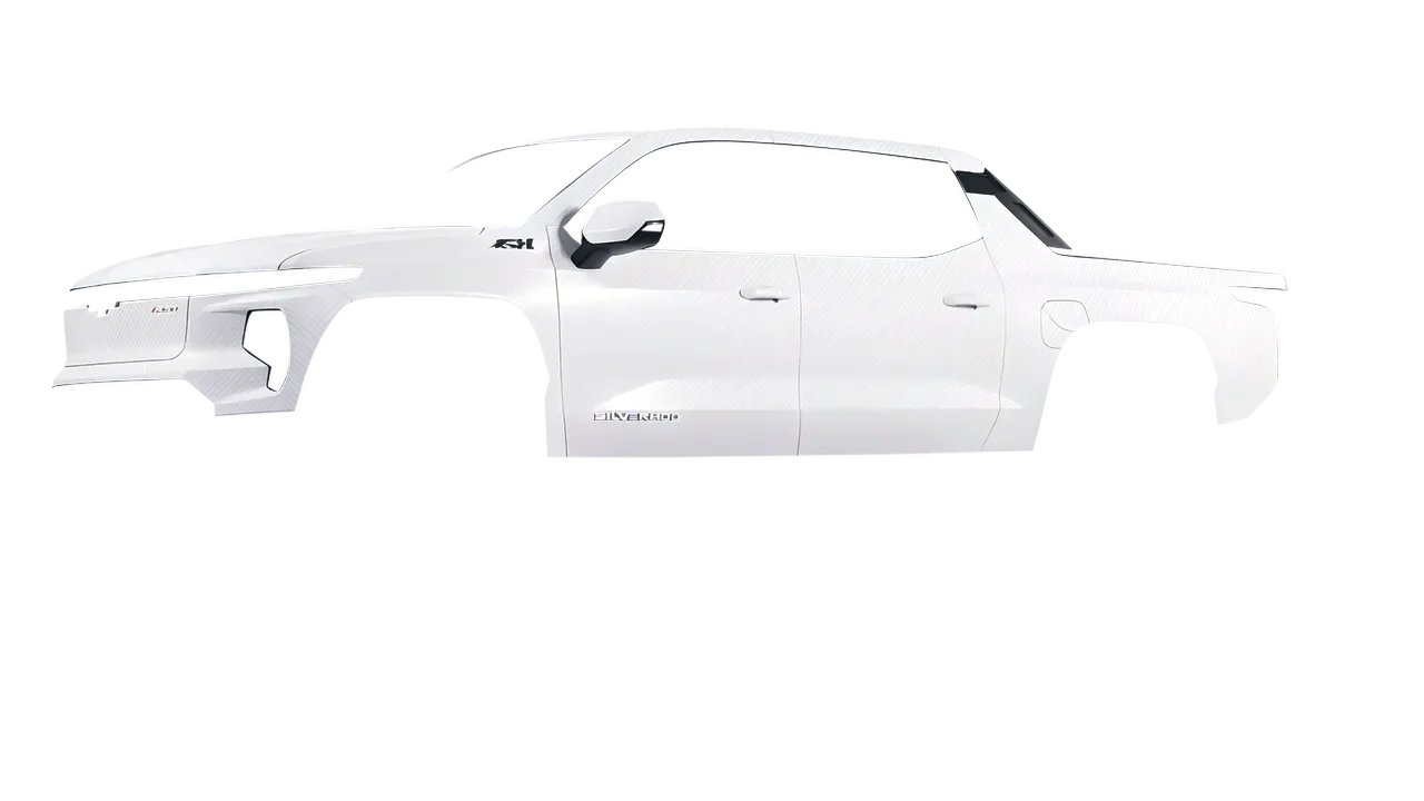 Chevrolet Silverado EV RST 2024 wrapped in Carbon Fiber White (Avery Dennison SW900-115-X), front three-quarter view