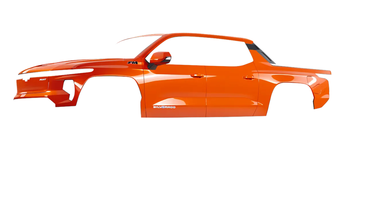 Chevrolet Silverado EV RST 2024 wrapped in Fiery Orange (3M G364), front three-quarter view