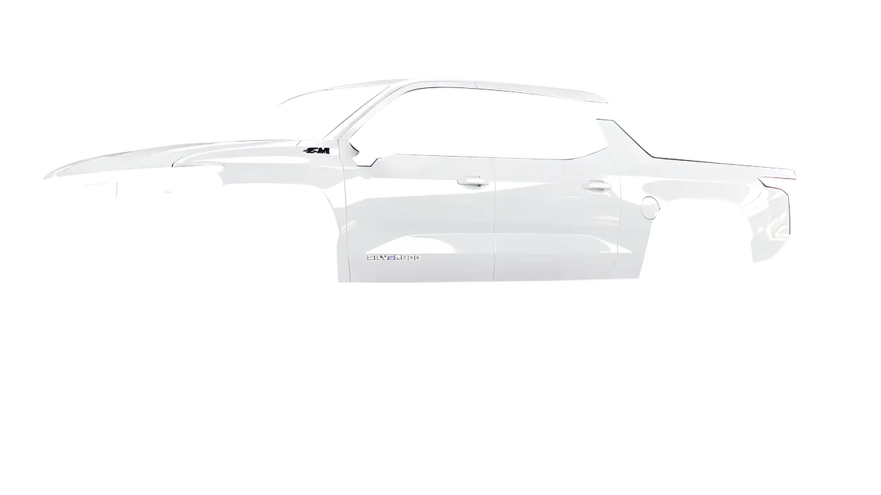 Chevrolet Silverado EV WT 2024 wrapped in Gloss White (3M G10), front three-quarter view