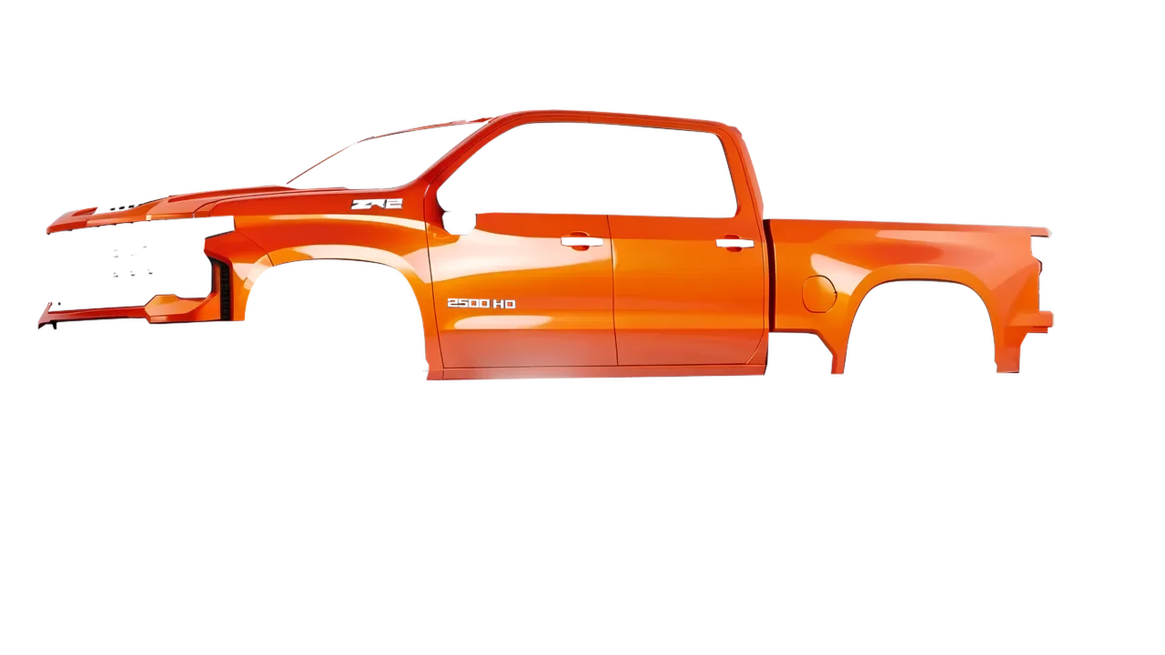 Chevrolet Silverado HD ZR2 2024 wrapped in Fiery Orange (3M G364), front three-quarter view