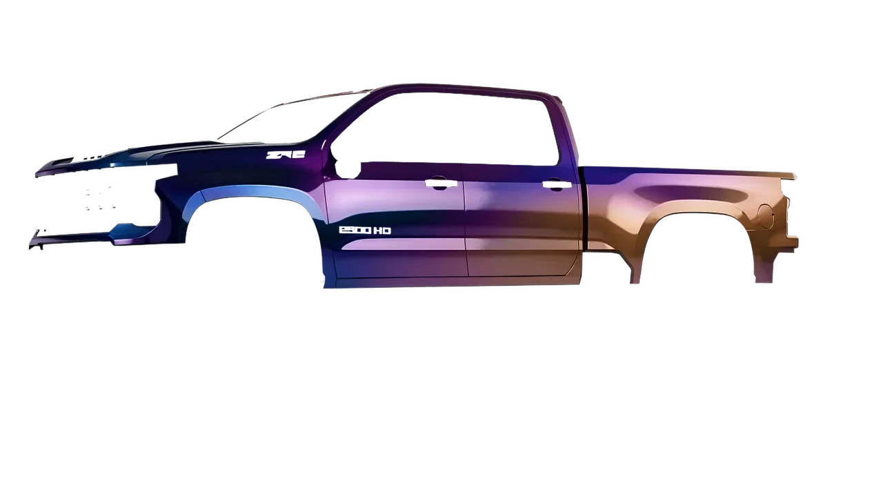 Chevrolet Silverado HD ZR2 2024 wrapped in Gloss Flip Deep Space (3M GP278), front three-quarter view