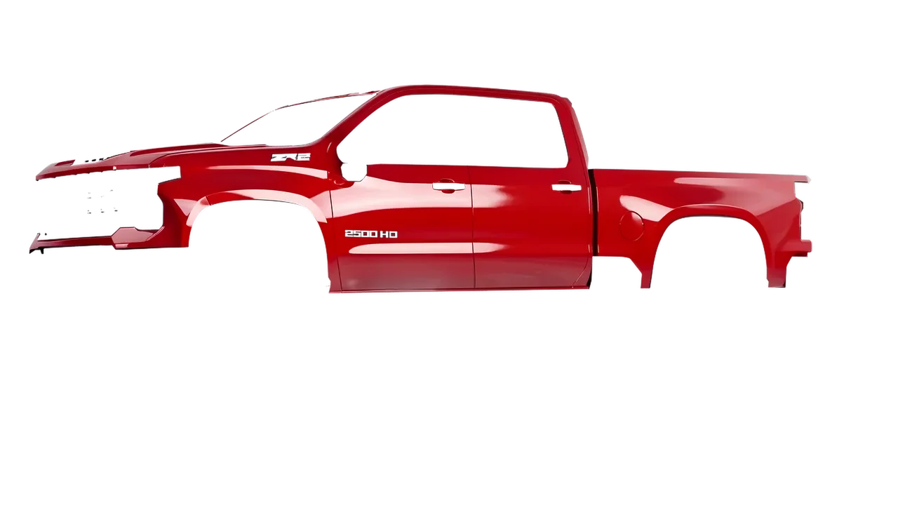Chevrolet Silverado HD ZR2 2024 wrapped in Hot Rod Red (3M G13), front three-quarter view