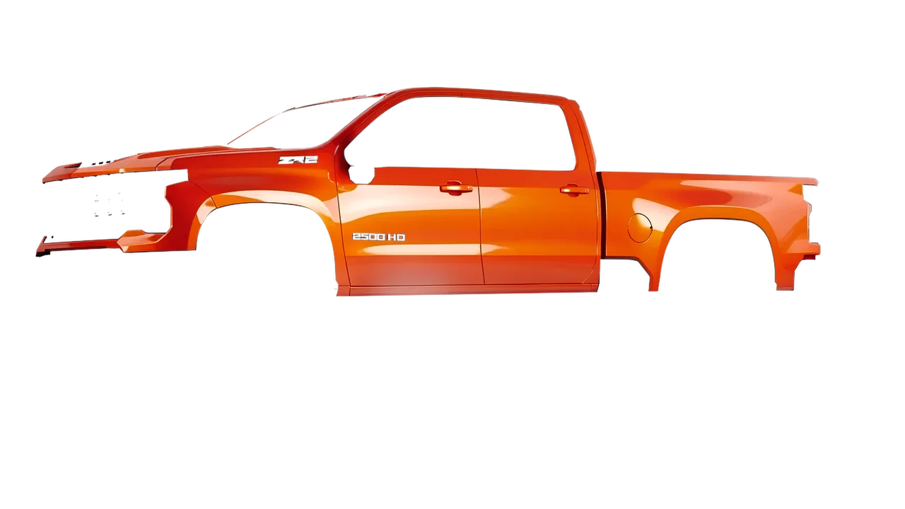 Chevrolet Silverado HD ZR2 Bison 2024 wrapped in Fiery Orange (3M G364), front three-quarter view