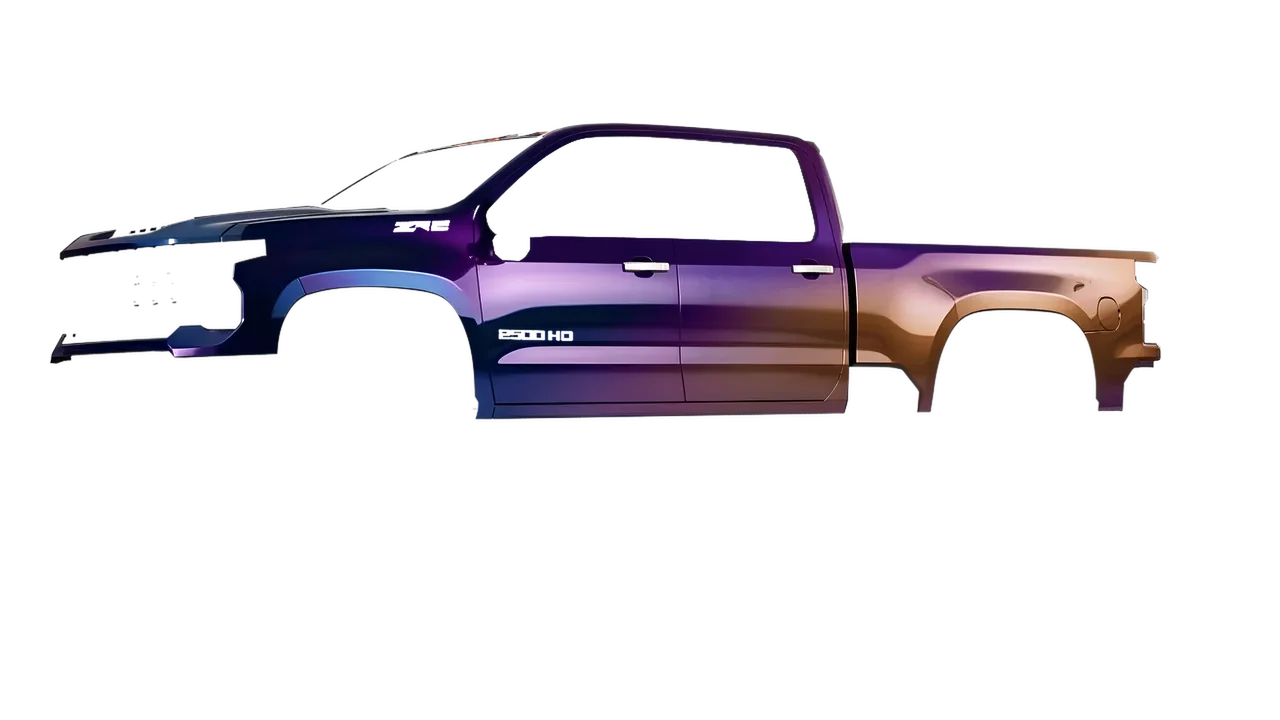 Chevrolet Silverado HD ZR2 Bison 2024 wrapped in Gloss Flip Deep Space (3M GP278), front three-quarter view