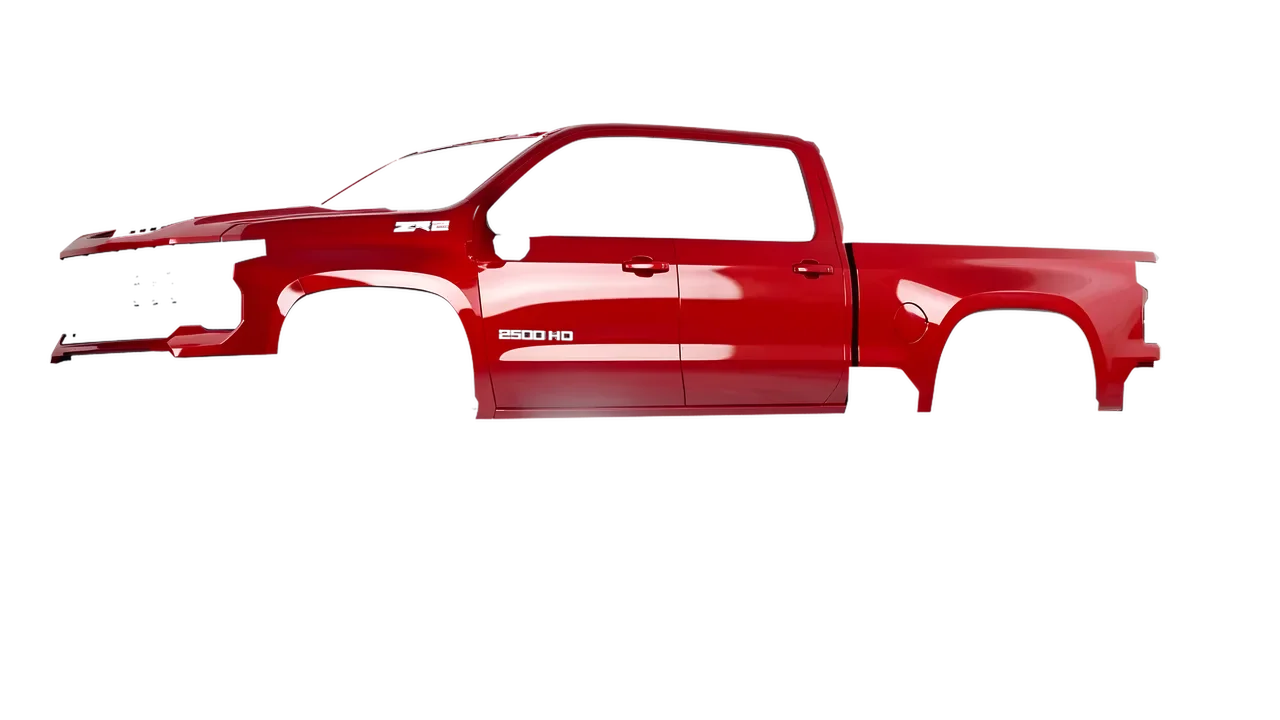 Chevrolet Silverado HD ZR2 Bison 2024 wrapped in Hot Rod Red (3M G13), front three-quarter view
