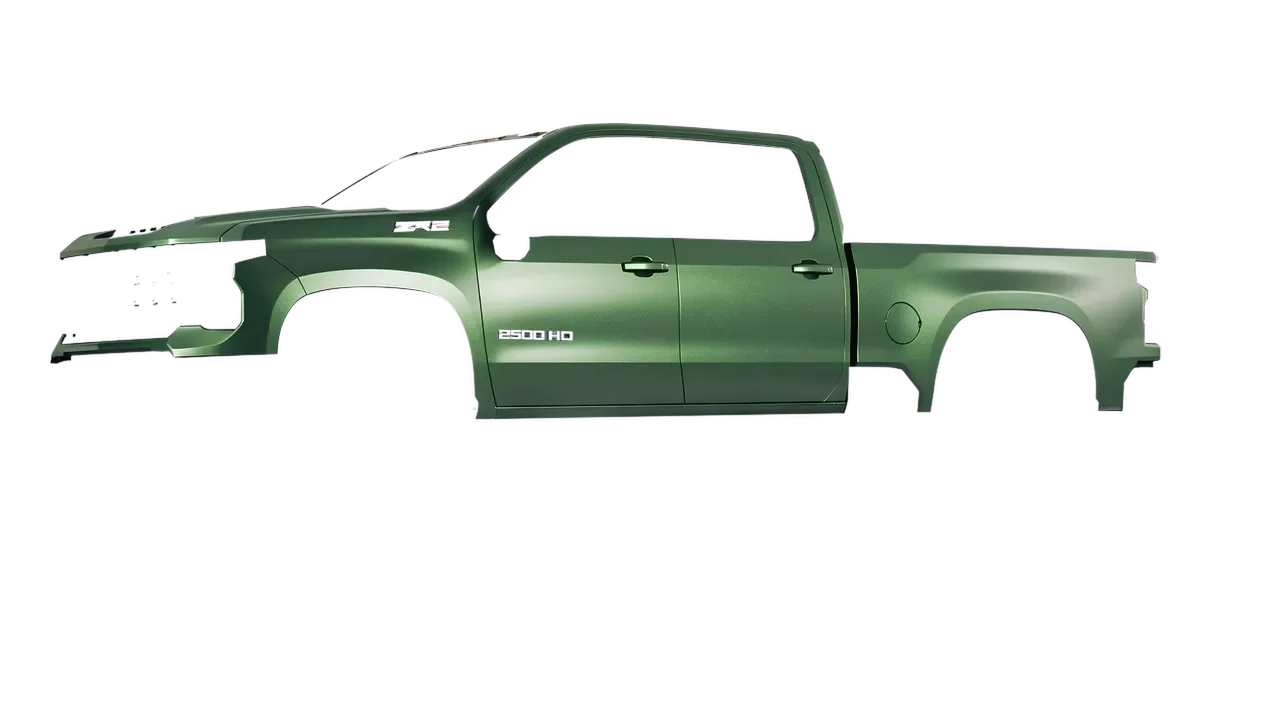 Chevrolet Silverado HD ZR2 Bison 2024 wrapped in Apple Green (Avery Dennison SW900-745-M), front three-quarter view