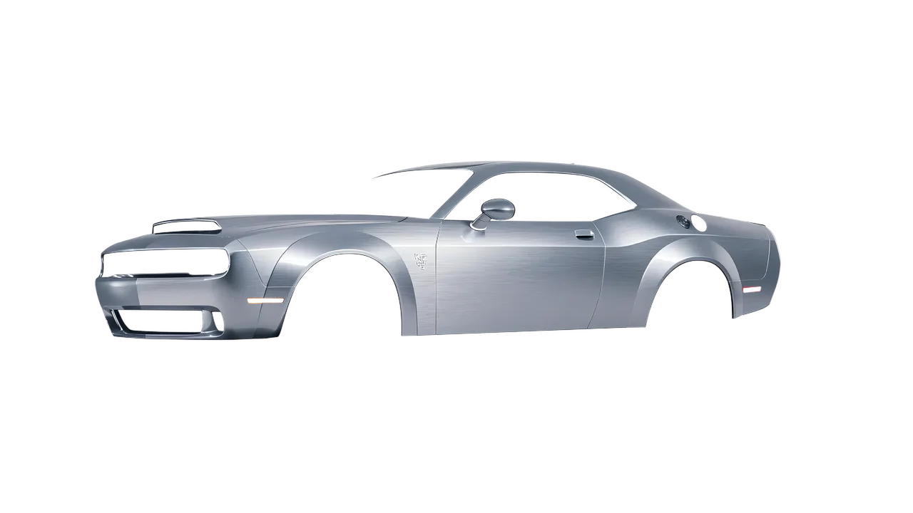 Dodge Challenger SRT 2023 wrapped in Brushed Aluminum (Avery Dennison SW900-812-X), front three-quarter view
