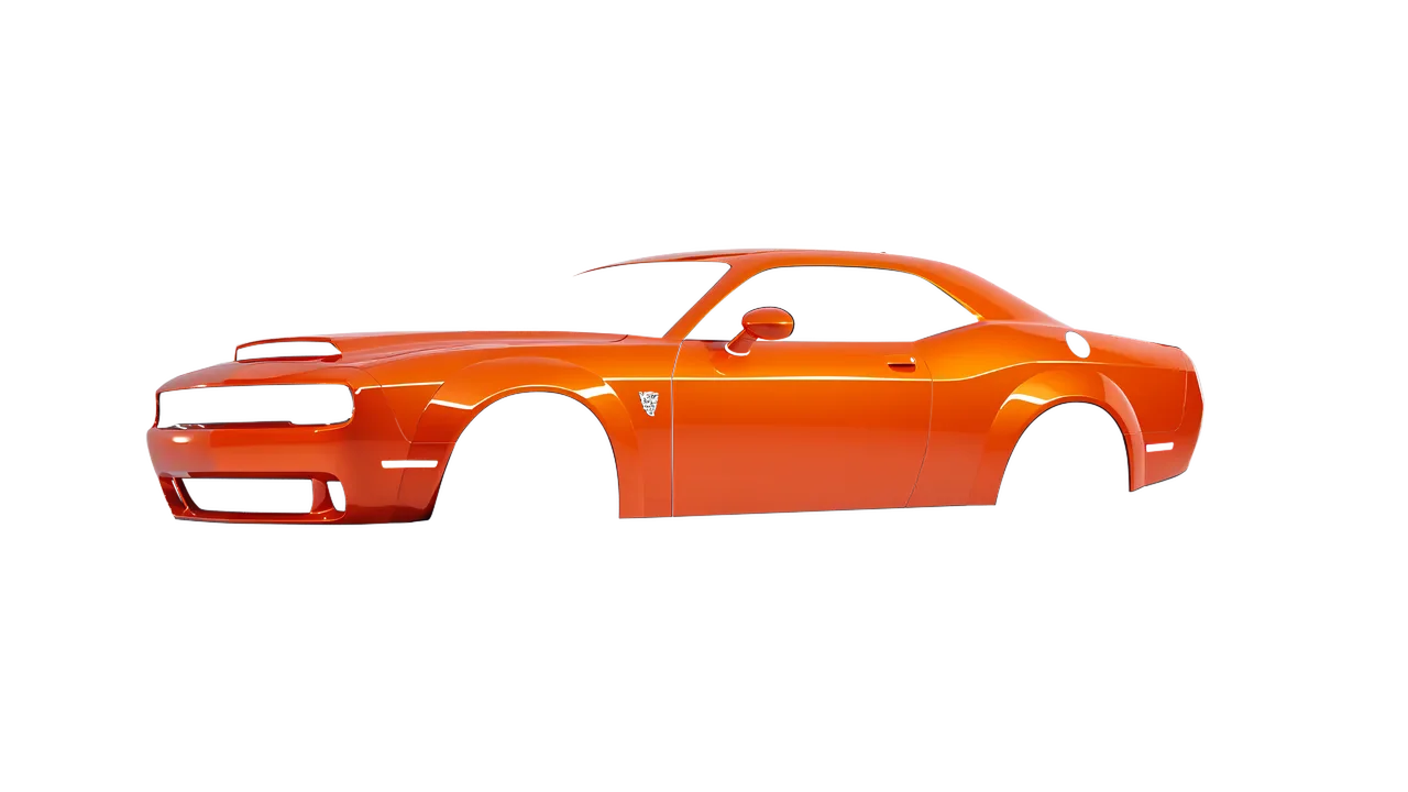 Dodge Challenger SRT 2023 wrapped in Fiery Orange (3M G364), front three-quarter view