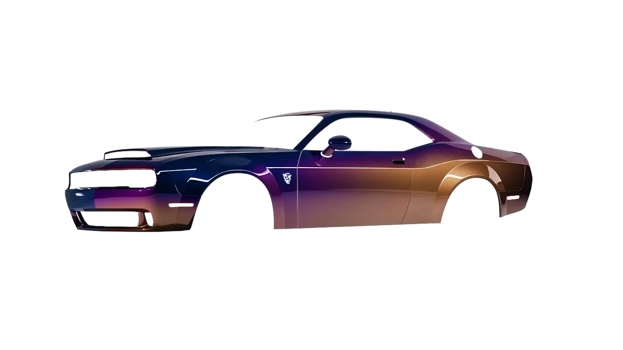 Dodge Challenger SRT 2023 wrapped in Gloss Flip Deep Space (3M GP278), front three-quarter view
