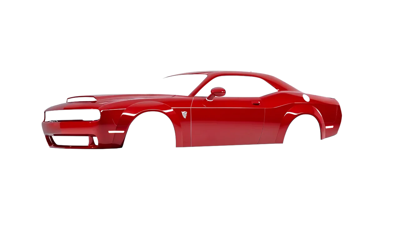 Dodge Challenger SRT 2023 wrapped in Hot Rod Red (3M G13), front three-quarter view