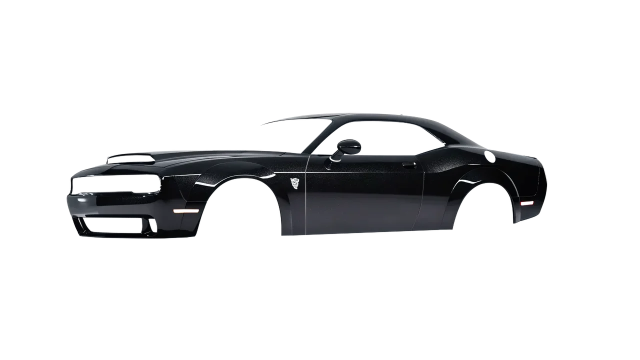 Dodge Challenger SRT 2023 wrapped in Mystery Black (Avery Dennison SW900-184-M), front three-quarter view