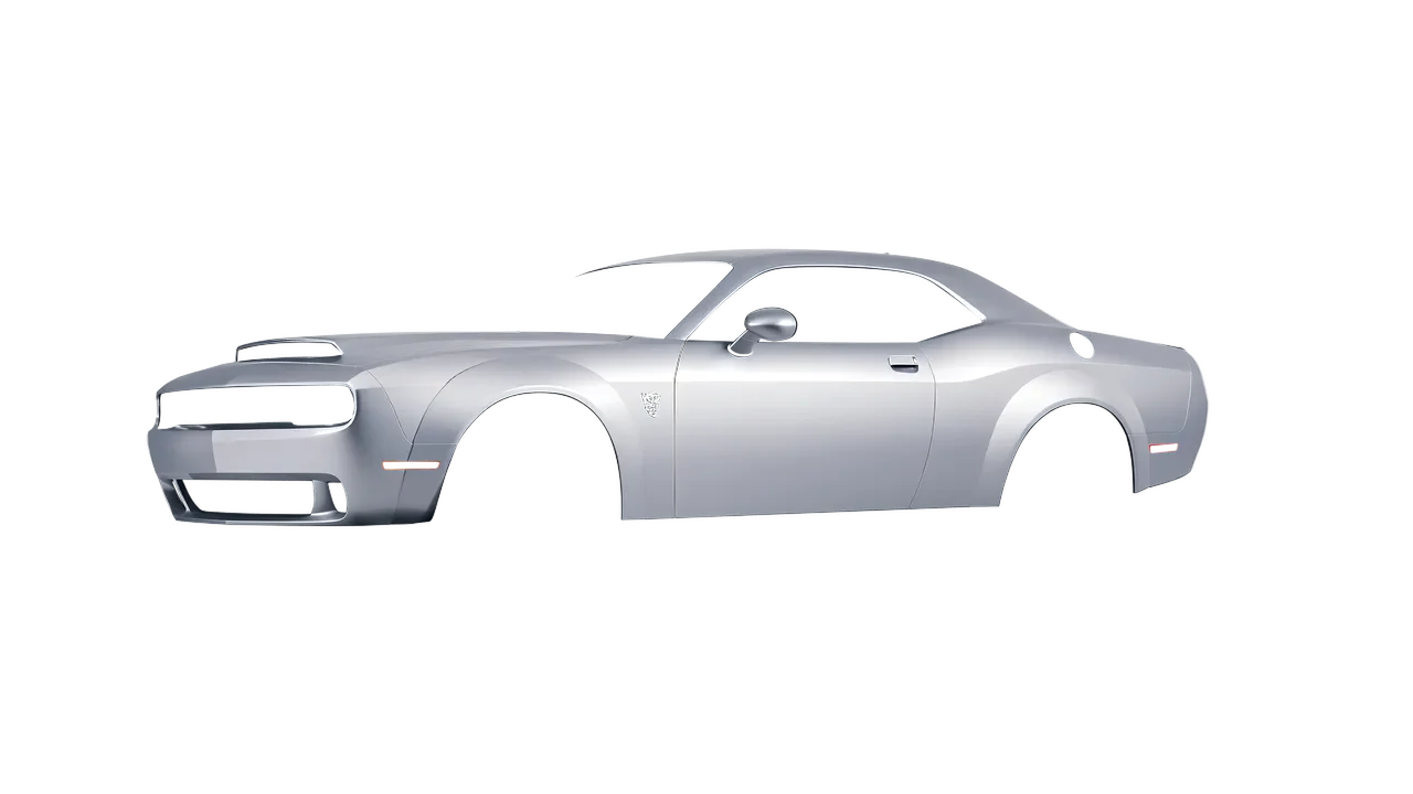 Dodge Challenger SRT 2023 wrapped in Matte Silver (3M M21), front three-quarter view