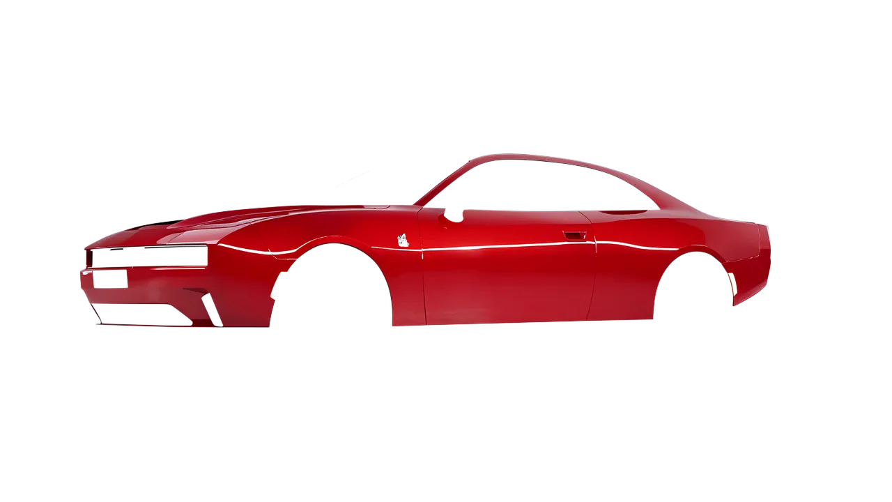 Dodge Charger Daytona 2024 wrapped in Hot Rod Red (3M G13), front three-quarter view