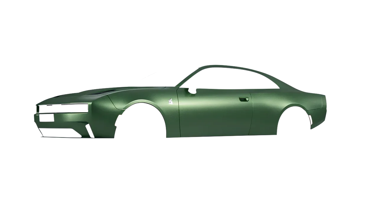 Dodge Charger Daytona 2024 wrapped in Apple Green (Avery Dennison SW900-745-M), front three-quarter view