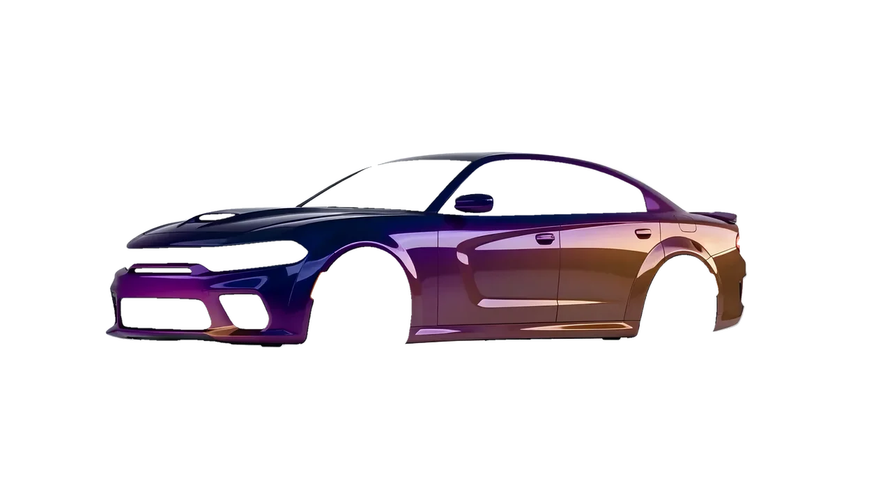 Dodge Charger Scat Pack Widebody 2020 wrapped in Gloss Flip Deep Space (3M GP278), front three-quarter view
