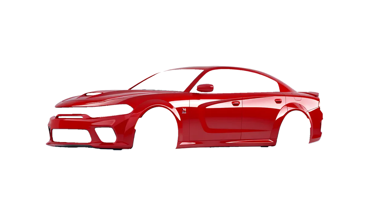 Dodge Charger Scat Pack Widebody 2020 wrapped in Hot Rod Red (3M G13), front three-quarter view