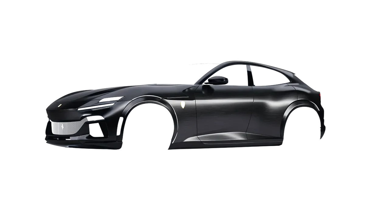 Ferrari Purosangue 2024 wrapped in Brushed Black Metallic (3M BR212), front three-quarter view