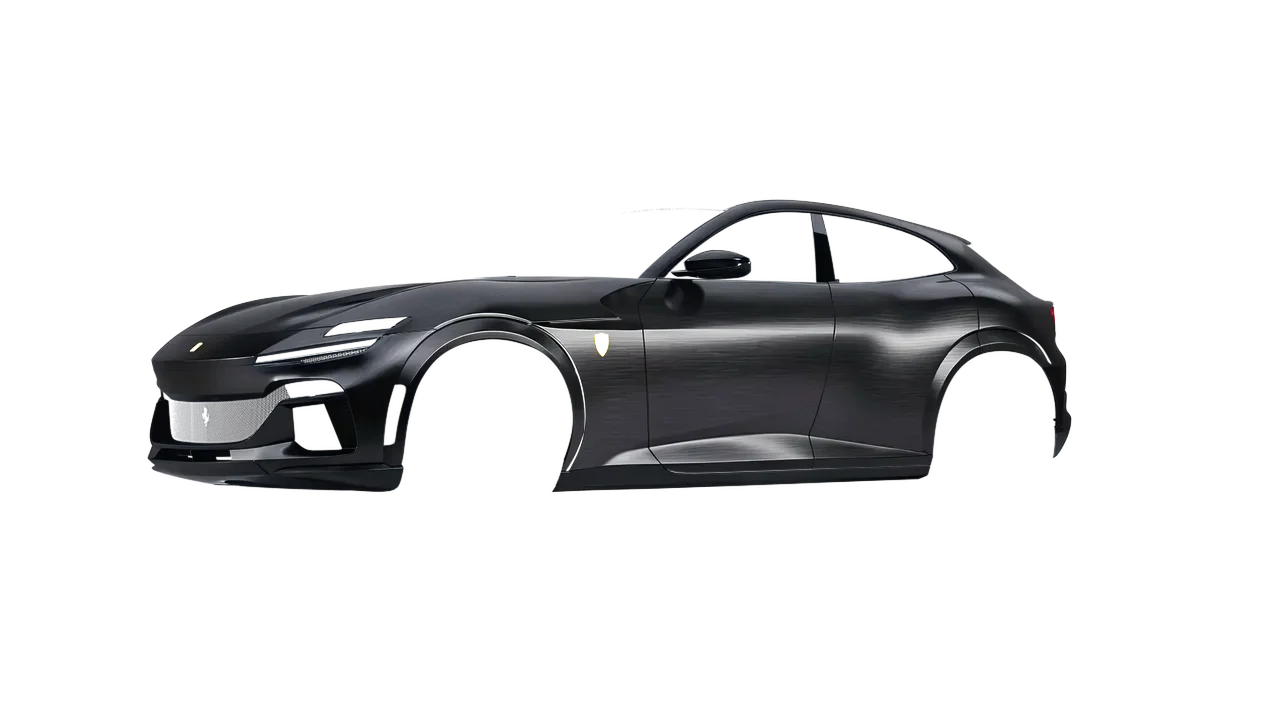 Ferrari Purosangue 2024 wrapped in Brushed Black (Avery Dennison SW900-193-X), front three-quarter view