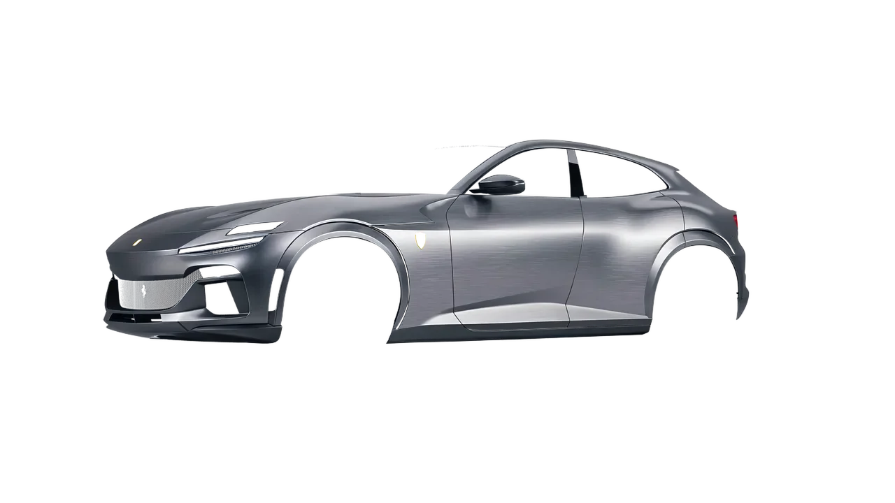 Ferrari Purosangue 2024 wrapped in Brushed Steel (3M BR201), front three-quarter view
