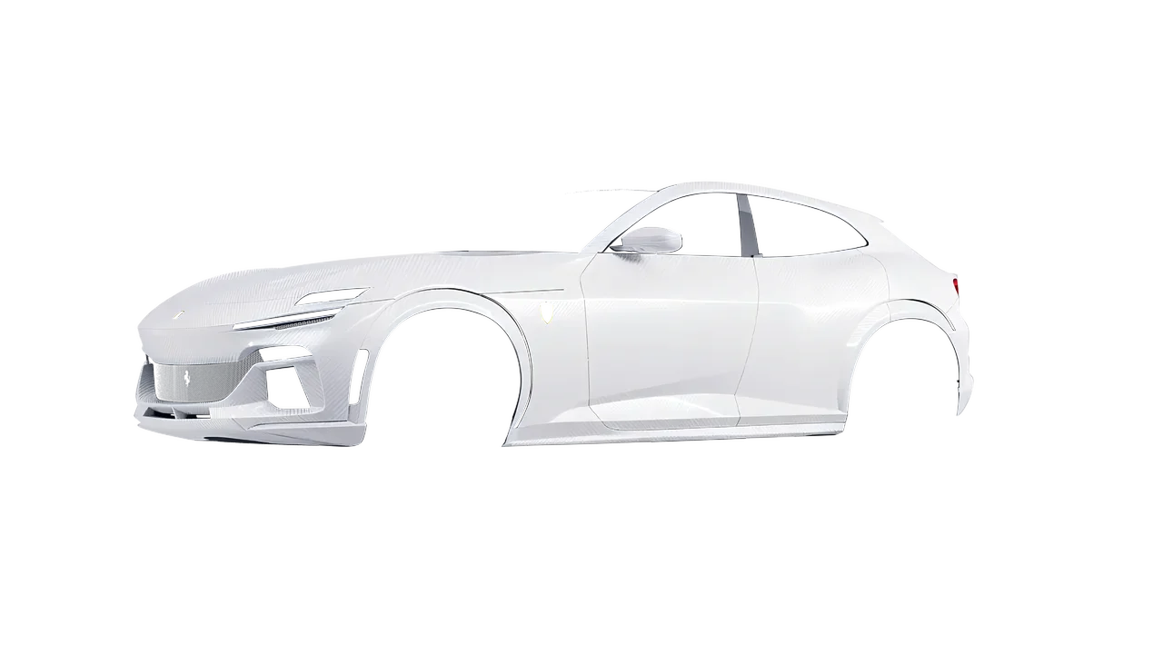 Ferrari Purosangue 2024 wrapped in Carbon Fiber White (3M CFS10), front three-quarter view