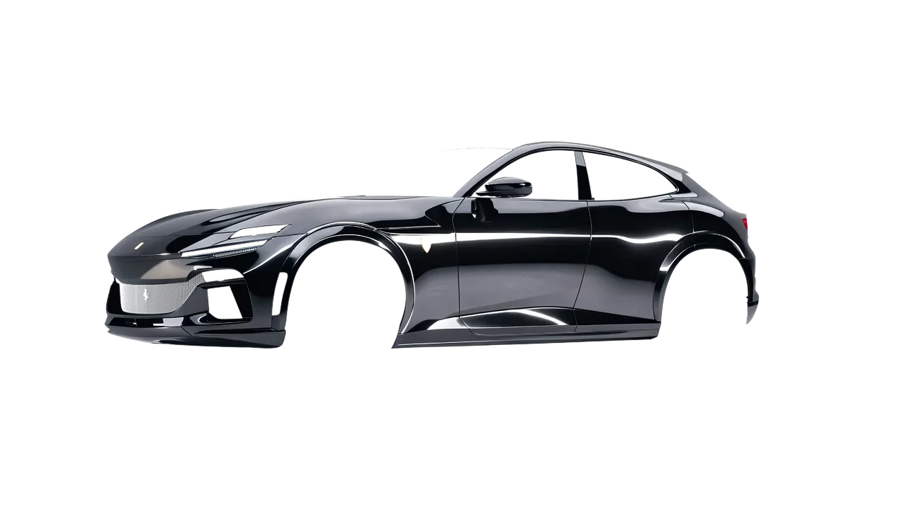 Ferrari Purosangue 2024 wrapped in Black (Avery Dennison SF100-196-S), front three-quarter view