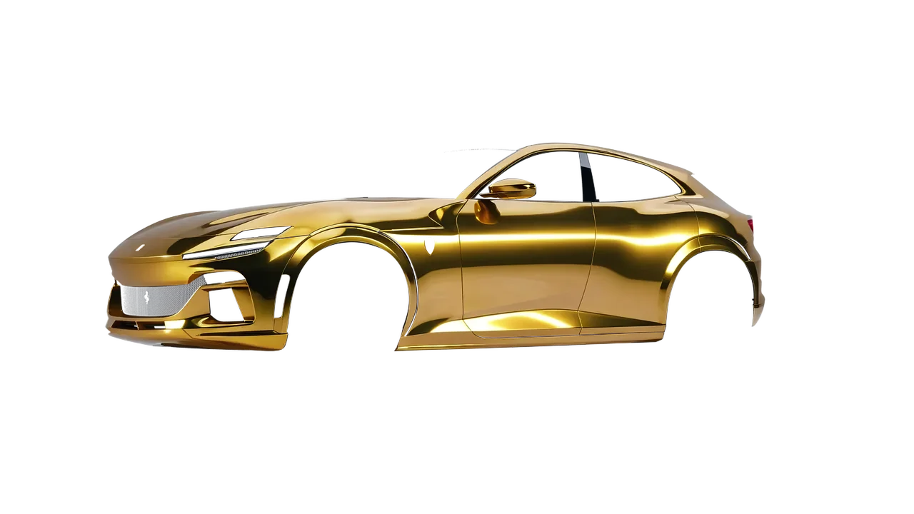 Ferrari Purosangue 2024 wrapped in Gold (Avery Dennison SF100-604-S), front three-quarter view