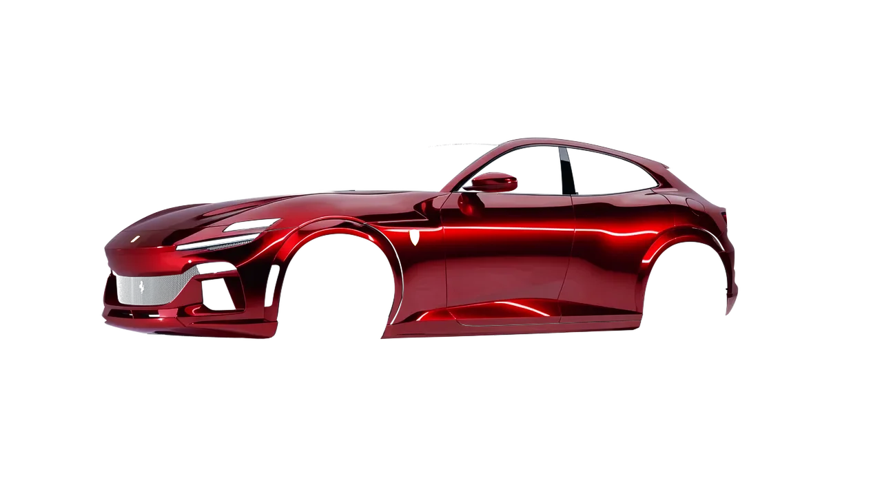 Ferrari Purosangue 2024 wrapped in Red (Avery Dennison SF100-474-S), front three-quarter view