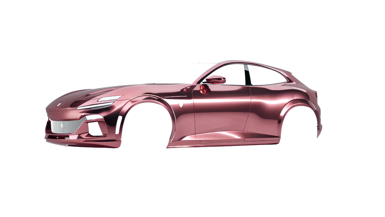 Ferrari Purosangue 2024 wrapped in Rose Gold (Avery Dennison SF100-211-S), front three-quarter view
