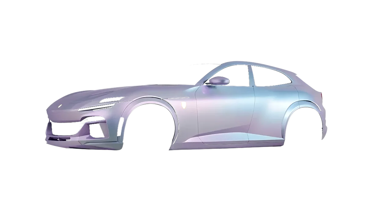 Ferrari Purosangue 2024 wrapped in Amethyst Matt (ORACAL 970RA-316M), front three-quarter view