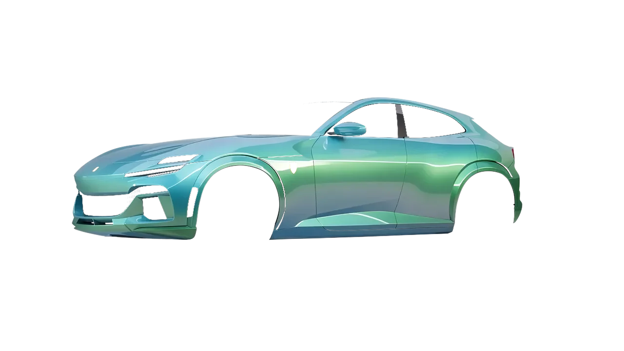Ferrari Purosangue 2024 wrapped in Aquamarine Gloss (ORACAL 970RA-318G), front three-quarter view