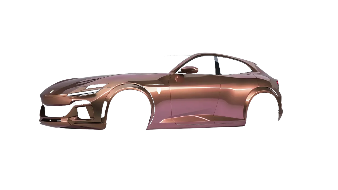 Ferrari Purosangue 2024 wrapped in Aubergine Bronze Gloss (ORACAL 970RA-990G), front three-quarter view