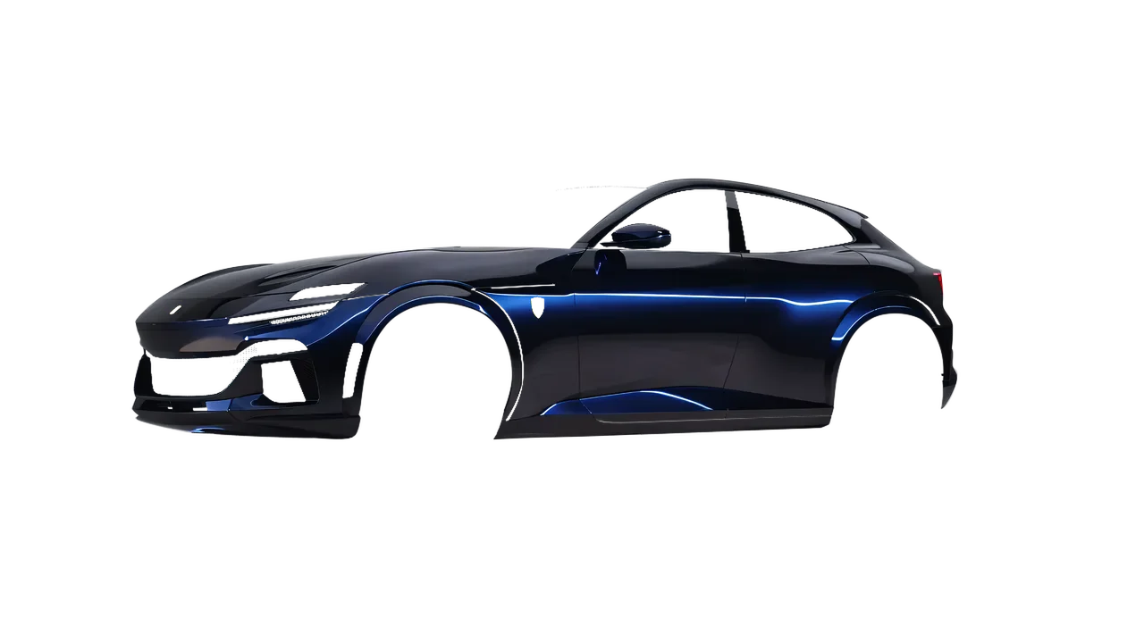 Ferrari Purosangue 2024 wrapped in Blue Black Iridescent Gloss (KPMF K75469), front three-quarter view