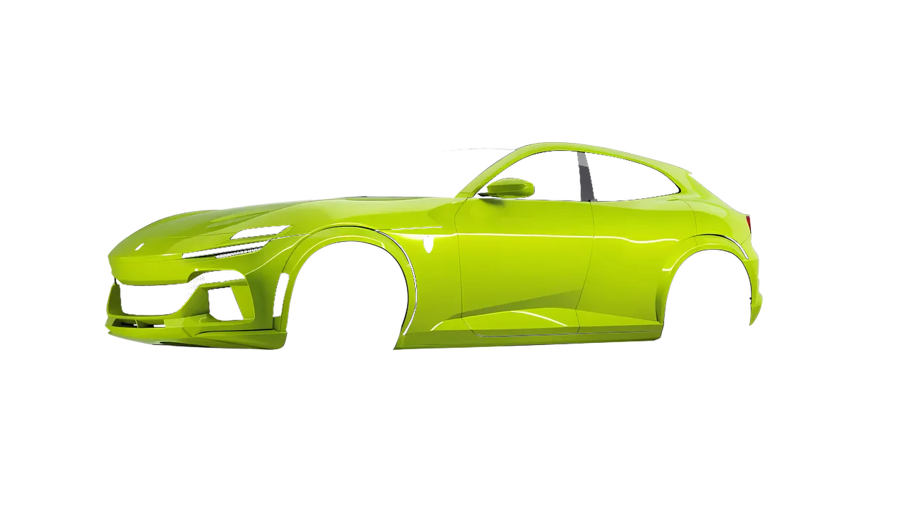 Ferrari Purosangue 2024 wrapped in Citrus Fury Gloss (ORACAL 970RA-173G), front three-quarter view