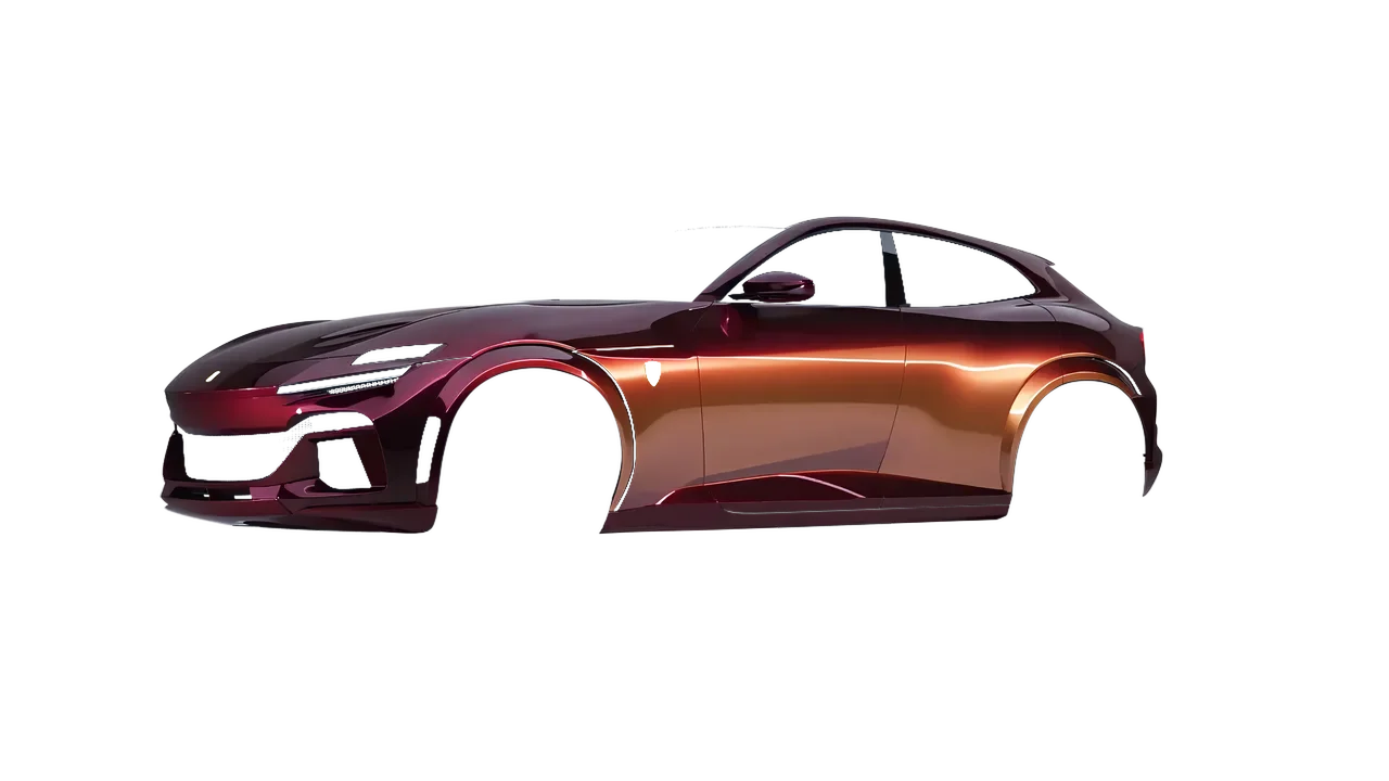 Ferrari Purosangue 2024 wrapped in Cranberry Gloss (ORACAL 970RA-320G), front three-quarter view
