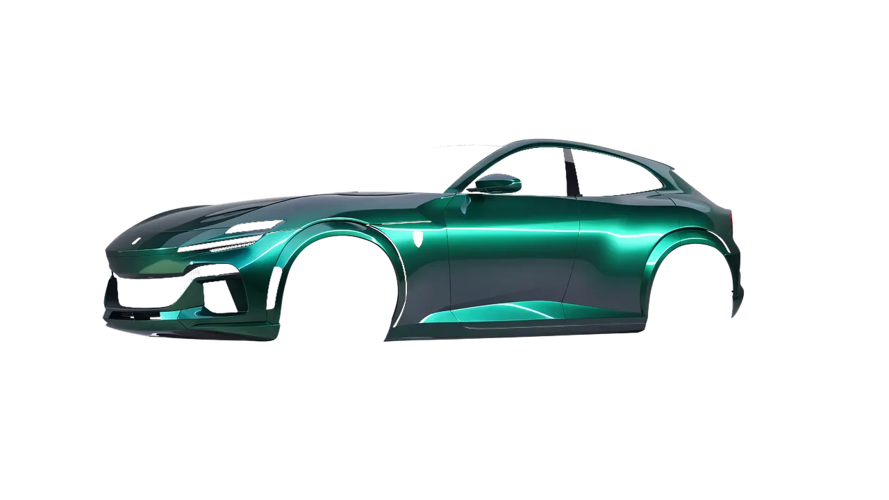 Ferrari Purosangue 2024 wrapped in Green Black Iridescent Gloss (KPMF K75460), front three-quarter view