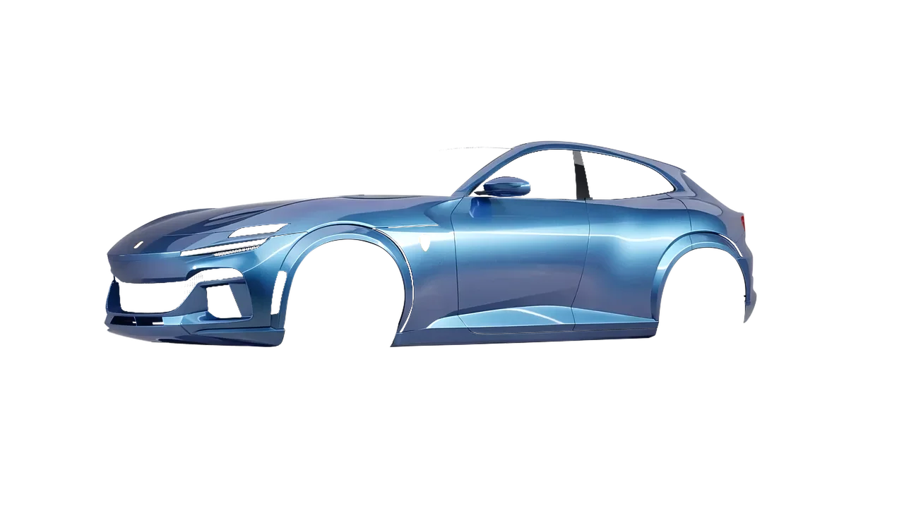 Ferrari Purosangue 2024 wrapped in Jetstream Blue Gloss (ORACAL 970RA-963G), front three-quarter view