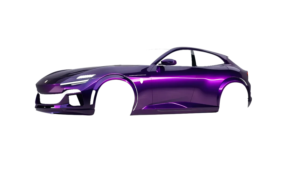 Ferrari Purosangue 2024 wrapped in Purple Black Iridescent Gloss (KPMF K75465), front three-quarter view