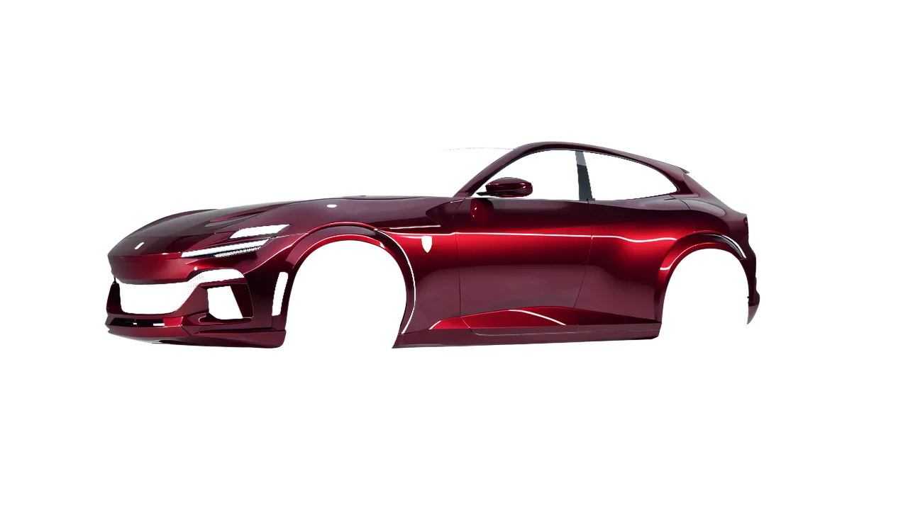 Ferrari Purosangue 2024 wrapped in Red Black Iridescent Gloss (KPMF K75408), front three-quarter view