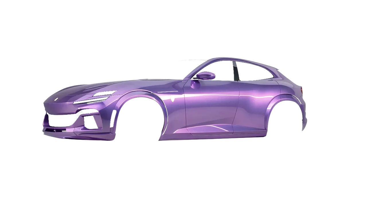 Ferrari Purosangue 2024 wrapped in Violet Haze Gloss (KPMF K75473), front three-quarter view