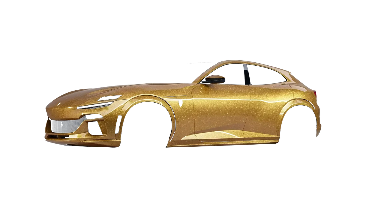 Ferrari Purosangue 2024 wrapped in Amber (Avery Dennison SW900-221-D), front three-quarter view