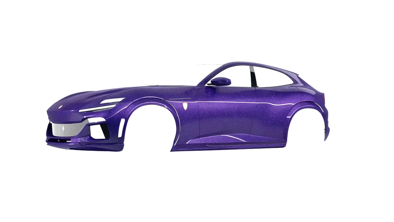 Ferrari Purosangue 2024 wrapped in Purple (Avery Dennison SW900-587-D), front three-quarter view
