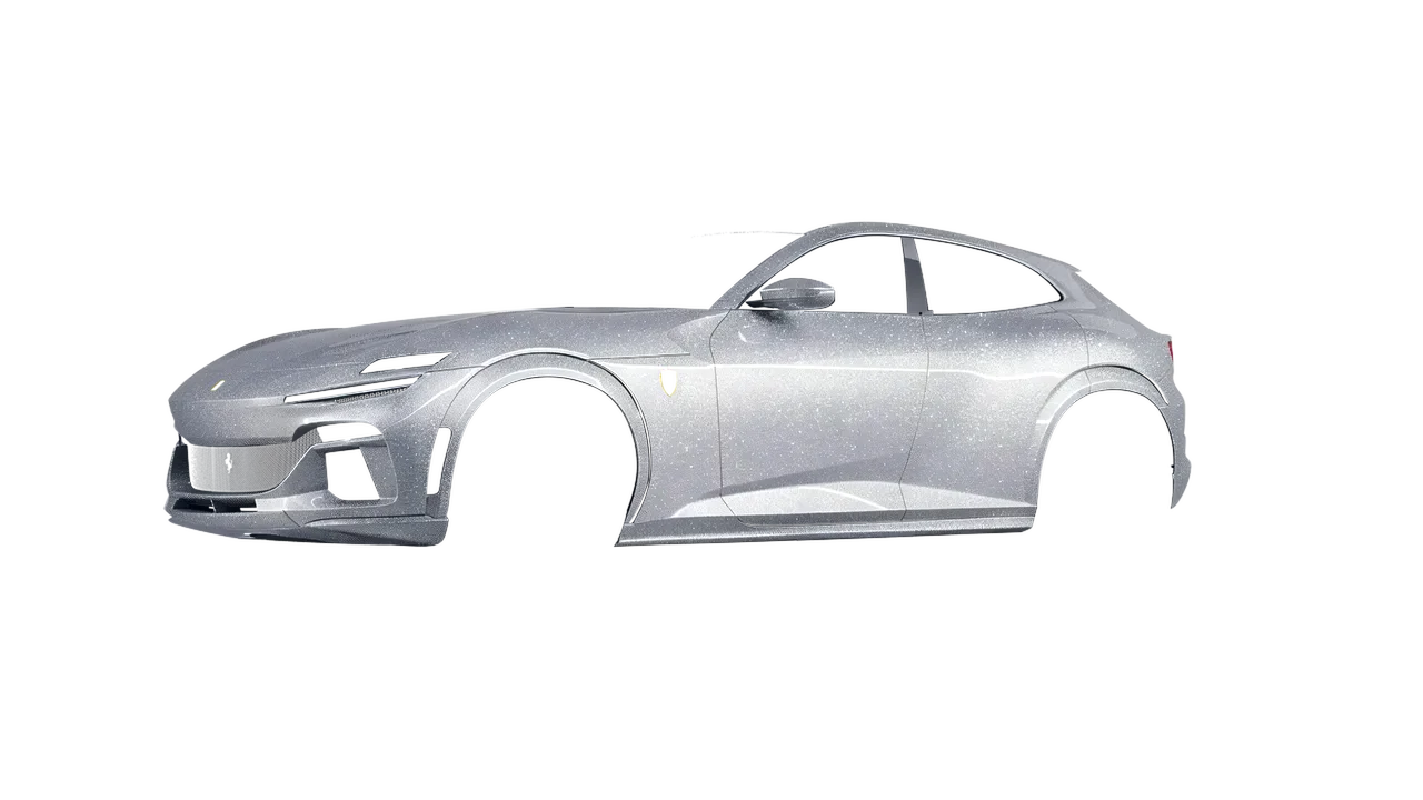 Ferrari Purosangue 2024 wrapped in Silver (Avery Dennison SW900-878-D), front three-quarter view