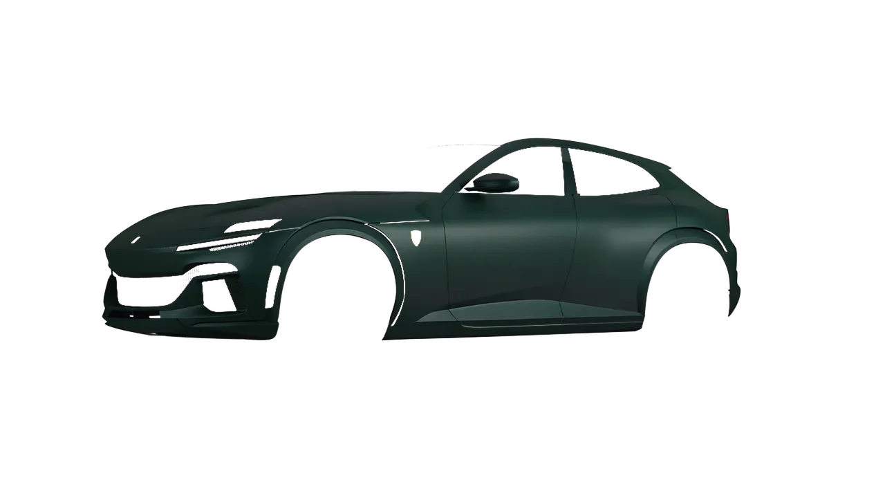 Ferrari Purosangue 2024 wrapped in Frozen Emerald Matt (KPMF K75577), front three-quarter view