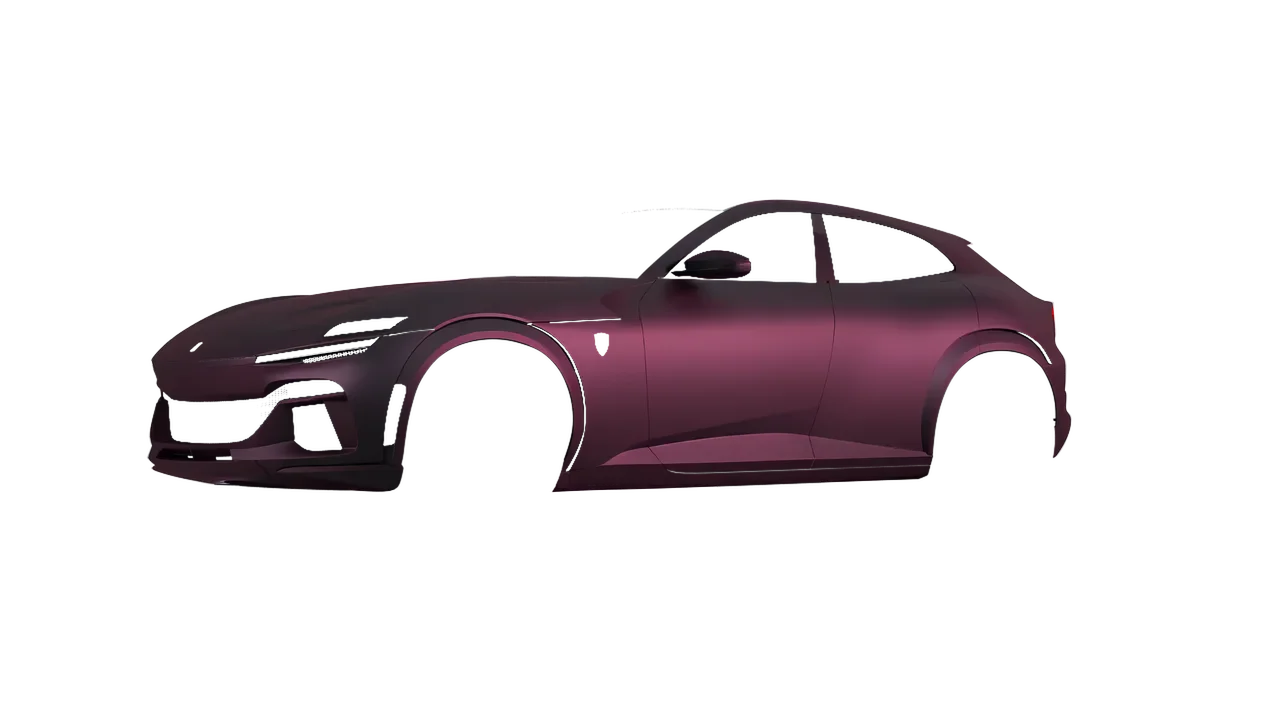 Ferrari Purosangue 2024 wrapped in Frozen Mystic Pink Matt (KPMF K75575), front three-quarter view