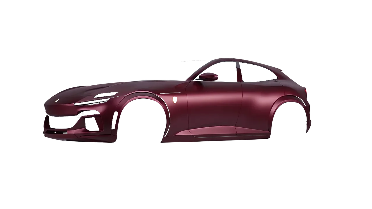 Ferrari Purosangue 2024 wrapped in Frozen Ruby Matt (KPMF K75573), front three-quarter view