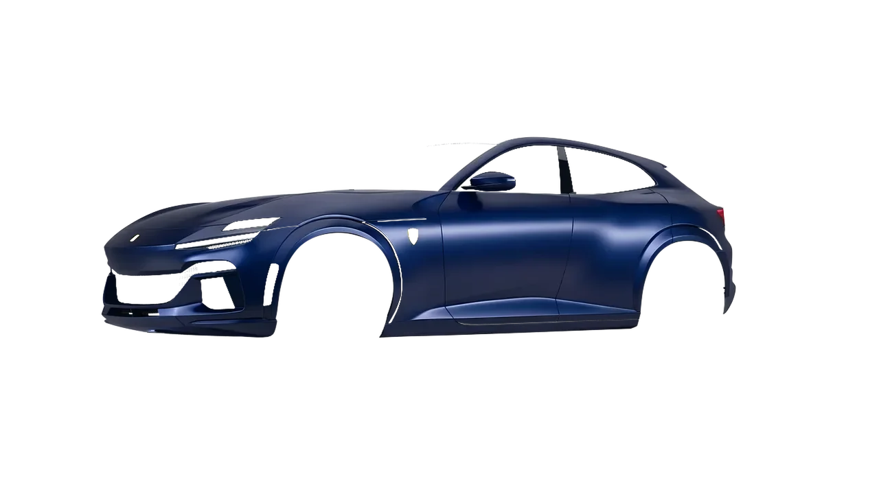 Ferrari Purosangue 2024 wrapped in Frozen Sapphire Matt (KPMF K75578), front three-quarter view