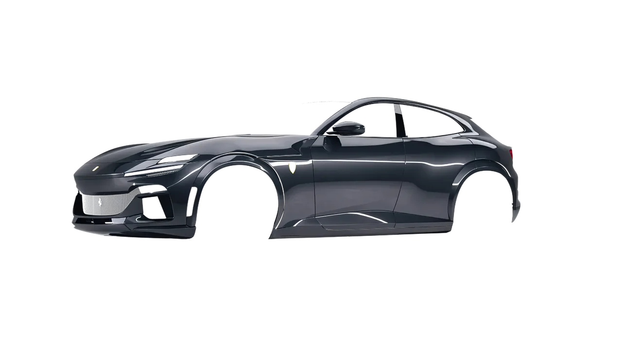 Ferrari Purosangue 2024 wrapped in Anthracite (3M G201), front three-quarter view