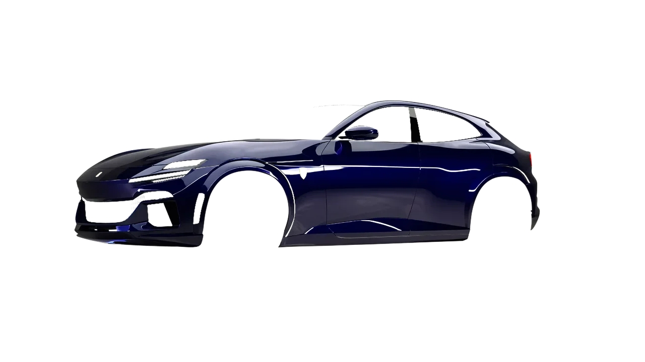 Ferrari Purosangue 2024 wrapped in Baltic Blue Gloss (ORACAL 970RA-178G), front three-quarter view
