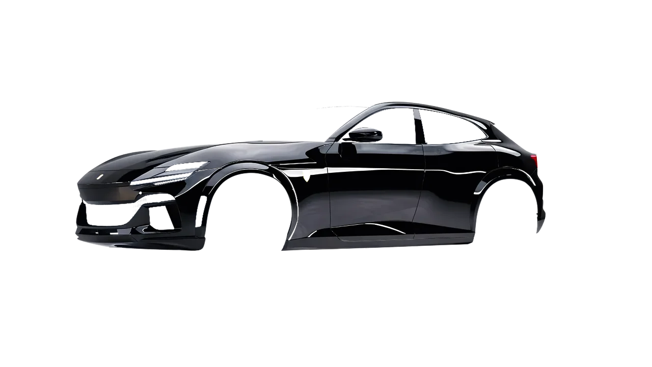 Ferrari Purosangue 2024 wrapped in Black Gloss (KPMF K88021), front three-quarter view